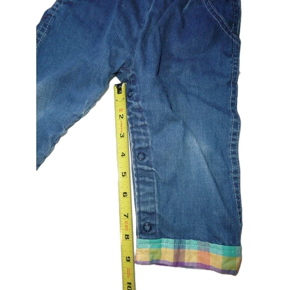 Vtg. OSHKOSH B'GOSH Blue Denim Plaid Overalls Size 24 Months Made in USA